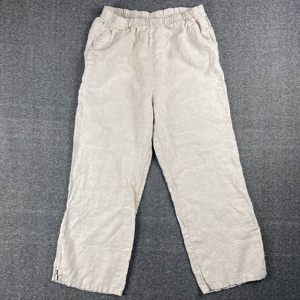 Match Point Pants Womens Size L Linen Wide Leg Beachy Coastal Casual Stretchy